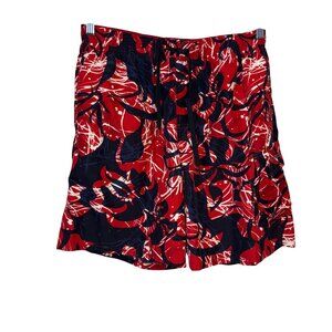 Speedo Mens Red & Navy Swim Trunks Large Drawstring Elastic Waist With Pockets